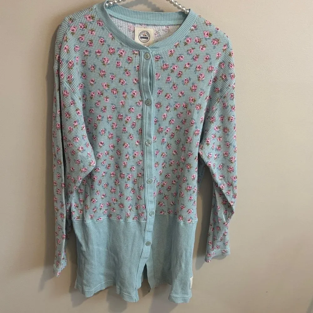 Vintage Victoria's Secret Blue Floral Cardigan thermal size small
